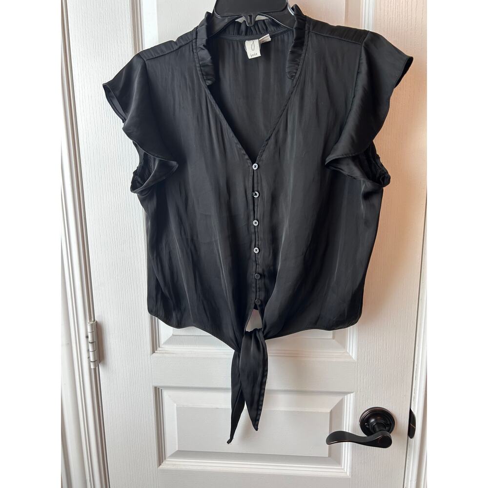 Joie Black Silky Flutter Sleeve Tie Front Top Medium